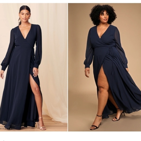 LULU's Elegant Special Event Wedding Bridesmaid Flowy Romantic Wrap Dress - Picture 2 of 6